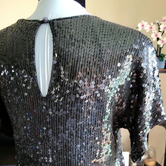 ✨️100% Silk Vintage Lipton's Black Squined Top Blouse - Picture 5 of 12